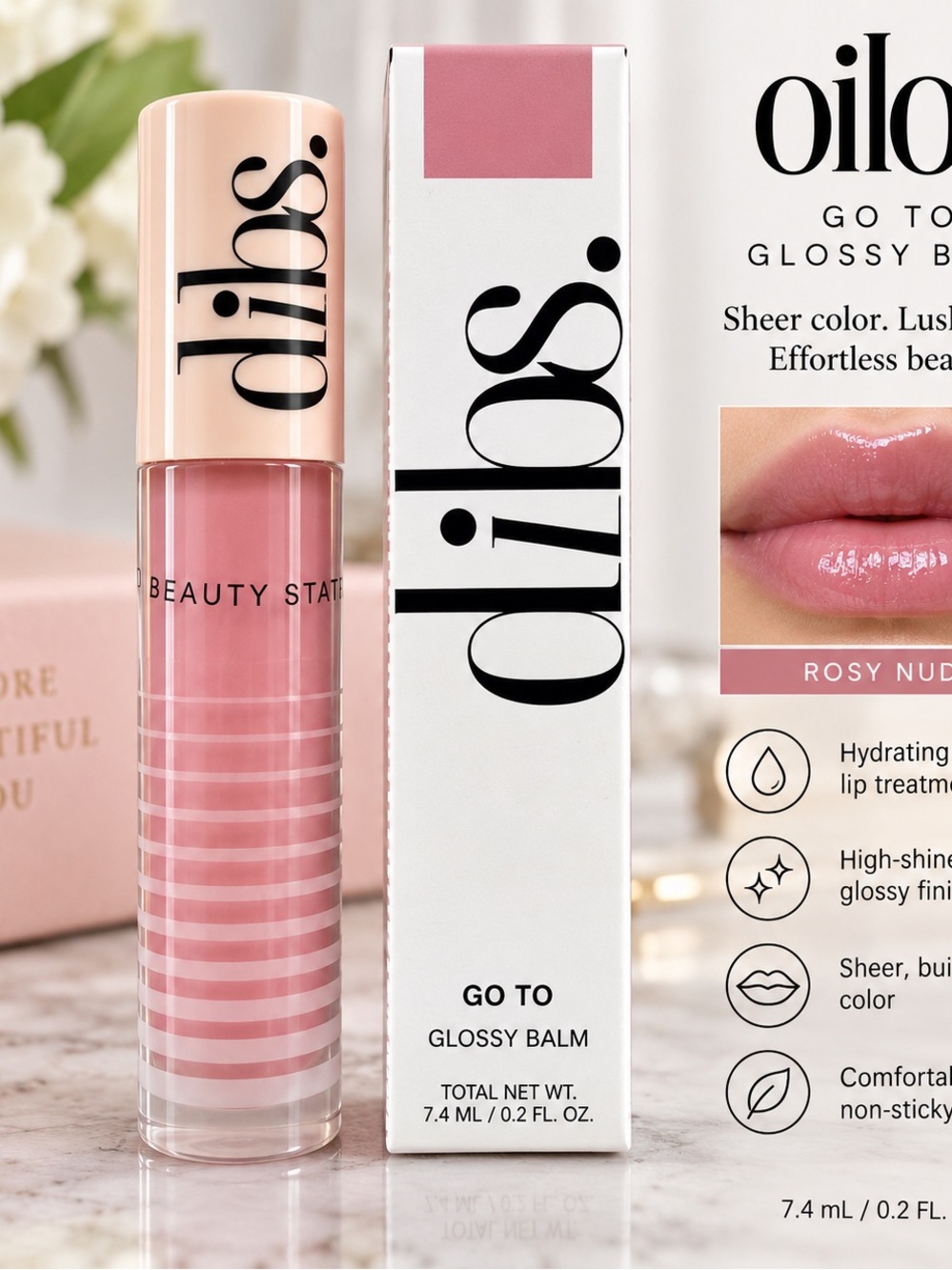 Dibs Glossy Balm Lip Gloss - Rosy Nude Pink